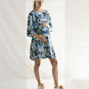 Poppyseed Maternity 3/4 Sleeve Blue Floral Cinch Dress